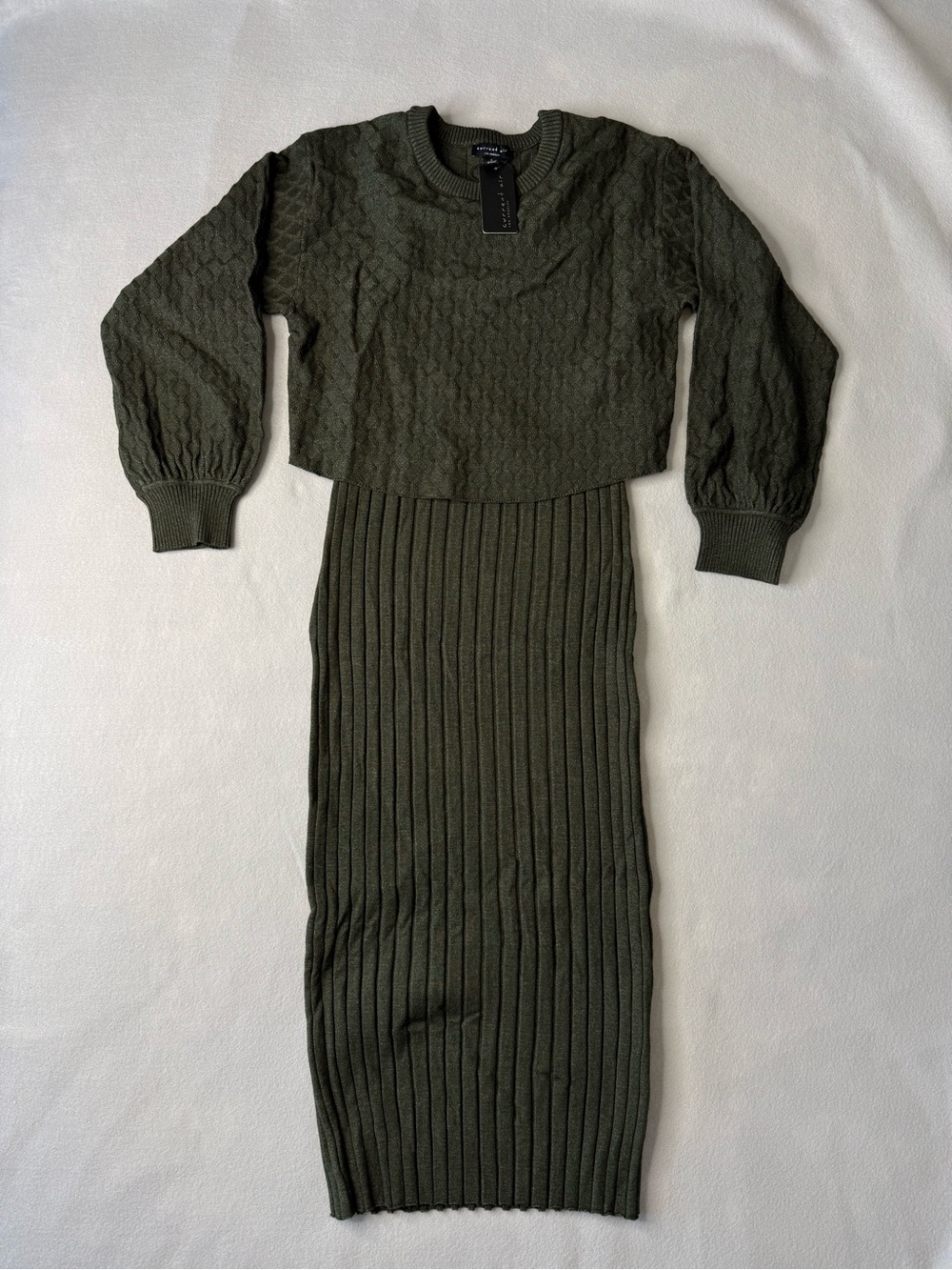 Current Air Olive Green Cable Knit Sweater Midi Dress Small NWT